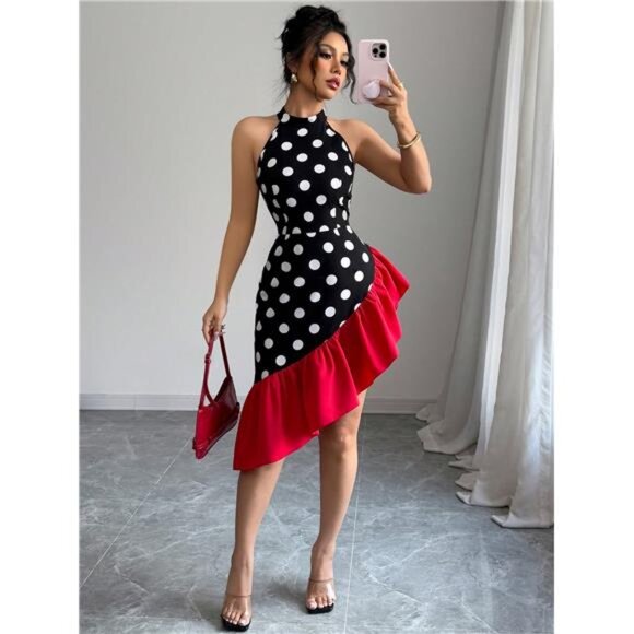 Women Sleeveless Asymmetrical Hem Elegant Sexy Dress